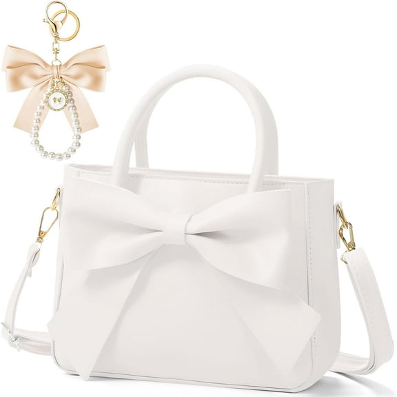 Cute Purses for Women Leather Crossbody with Bow Charm Small Handbags with Adjustable Shoulder Strap