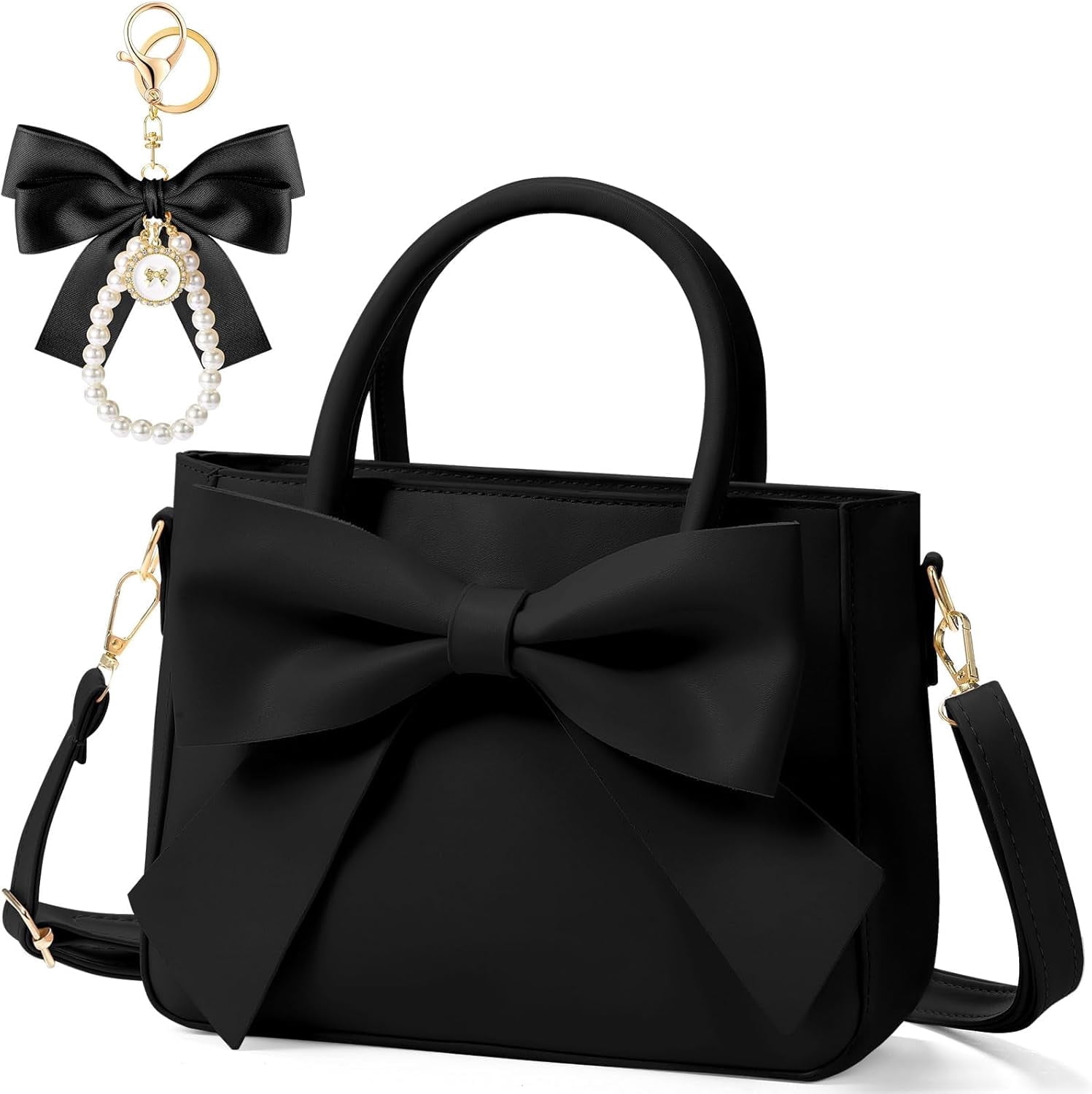 Cute Purses for Women Leather Crossbody with Bow Charm Small Handbags with Adjustable Shoulder Strap