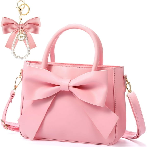 Cute Purses for Women Leather Crossbody with Bow Charm Small Handbags with Adjustable Shoulder Strap
