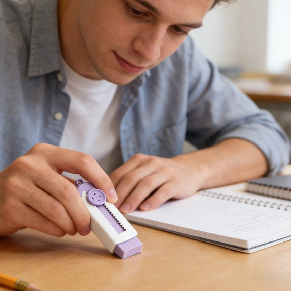 Cute Push-Pull Telescopic Rubber Eraser with Plastic Cover, Soft Paper-Safe Clean Eraser with Refill, Break-Resistant Comfort Grip Stationery for Students Classroom Office Home Prize Use