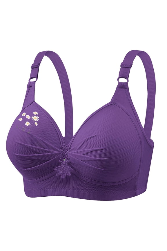 Cute Push Up Bralettes for Women Plus Size Full Coverage Wireless Bras Underwear Soft Ruched Support T-Shirt Bra, 36/80BC Purple