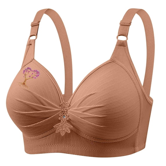 Cute Push Up Bralettes for Women Plus Size Full Coverage Wireless Bras Underwear Soft Ruched Support T-Shirt Bra, 38/85BC Brown