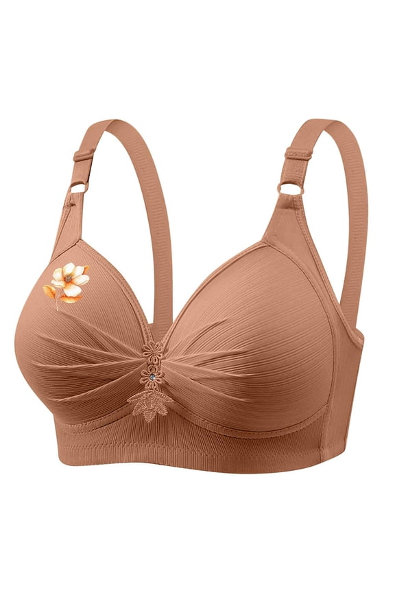 Cute Push Up Bralettes for Women Plus Size Full Coverage Wireless Bras Underwear Soft Ruched Support T-Shirt Bra, 40/90BC Brown