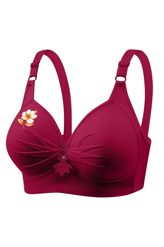 Cute Push Up Bralettes for Women Plus Size Full Coverage Wireless Bras Underwear Soft Ruched Support T-Shirt Bra, 40/90BC Wine