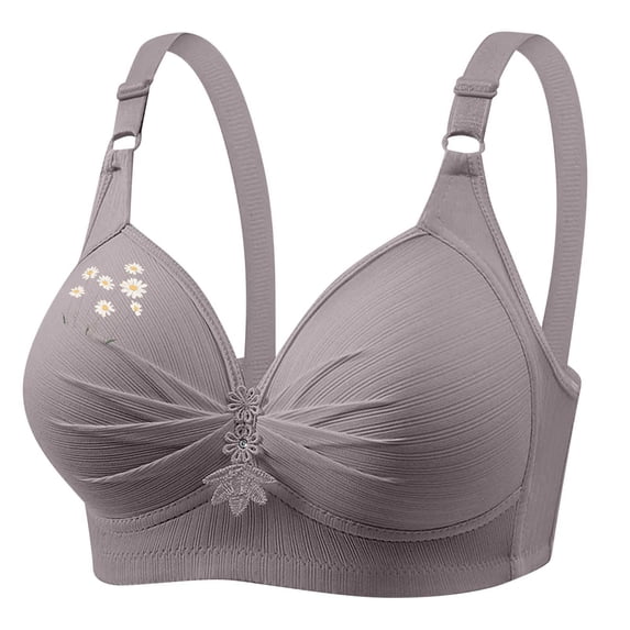 Cute Push Up Bralettes for Women Plus Size Full Coverage Wireless Bras Underwear Soft Ruched Support T-Shirt Bra, 44/100BC Gray