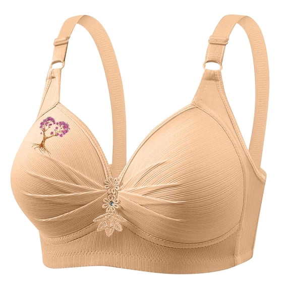Cute Push Up Bralettes for Women Plus Size Full Coverage Wireless Bras Underwear Soft Ruched Support T-Shirt Bra, 48/110BC Beige