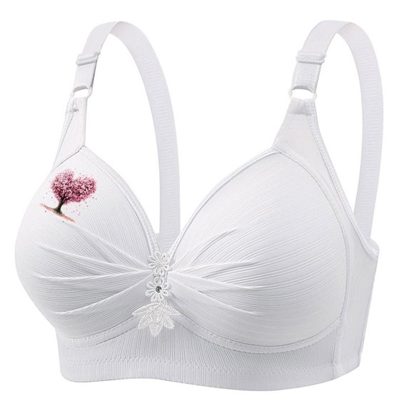 Cute Push Up Bralettes for Women Plus Size Full Coverage Wireless Bras Underwear Soft Ruched Support T-Shirt Bra, 50/115BC White