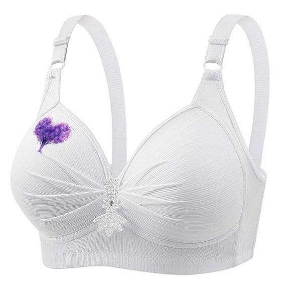 Cute Push Up Bralettes for Women Plus Size Full Coverage Wireless Bras Underwear Soft Ruched Support T-Shirt Bra, 50/115BC White