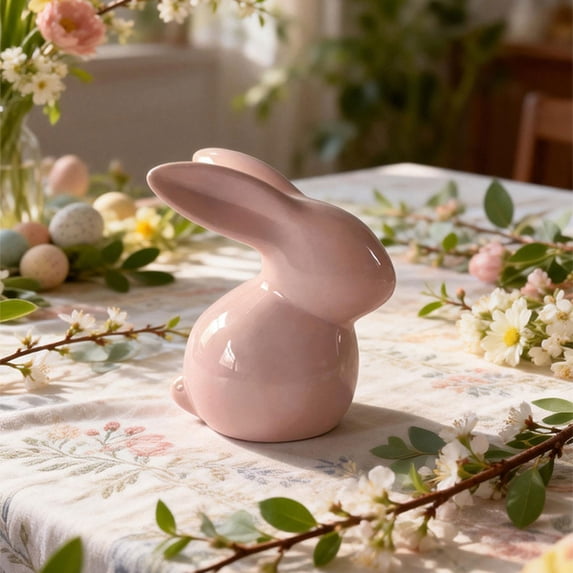 Cute Q-Style Ceramic Easter Bunny – Little Pink Tabletop Decoration for Coffee Table & Desk (Ceramics)