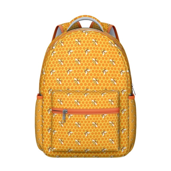 Cute Queen Bee Student Backpack Waterproof Scratch-Resistant School Bag with Honeycomb Print Design, Breathable Foam Padding, Adjustable Shoulder Straps, Ideal for Travel and Outdoor Use