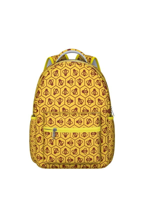 Cute Queen Bee Student Backpack Waterproof Scratch-Resistant School Bag with Honeycomb Print Design, Breathable Foam Padding, Adjustable Shoulder Straps, Ideal for Travel and Outdoor Use