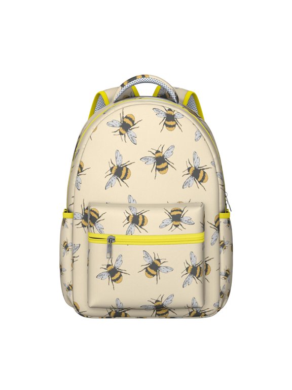 Cute Queen Bee Student Backpack Waterproof Scratch-Resistant School Bag with Honeycomb Print Design, Breathable Foam Padding, Adjustable Shoulder Straps, Ideal for Travel and Outdoor Use