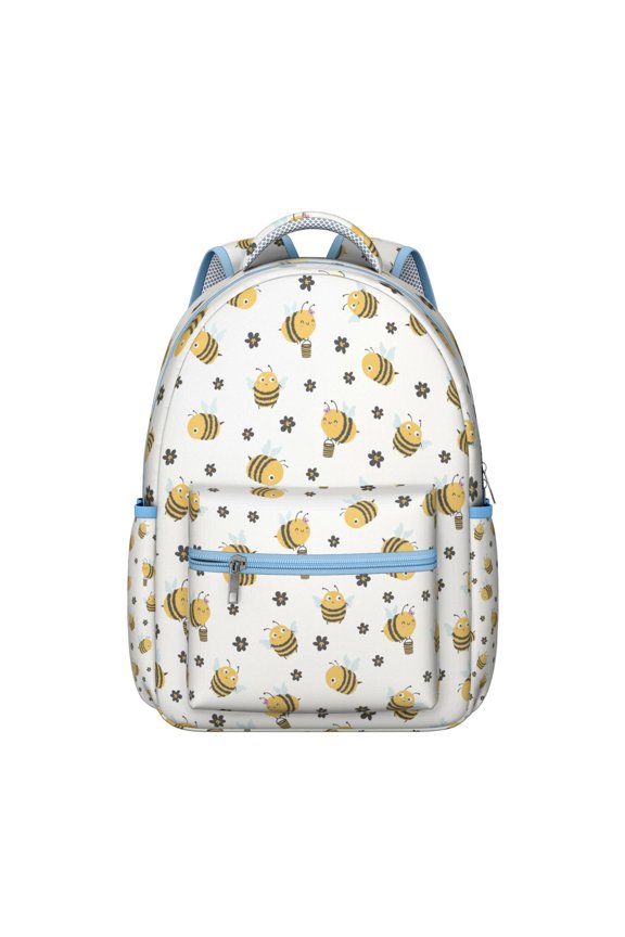 Cute Queen Bee Student Backpack Waterproof Scratch-Resistant School Bag with Honeycomb Print Design, Breathable Foam Padding, Adjustable Shoulder Straps, Ideal for Travel and Outdoor Use