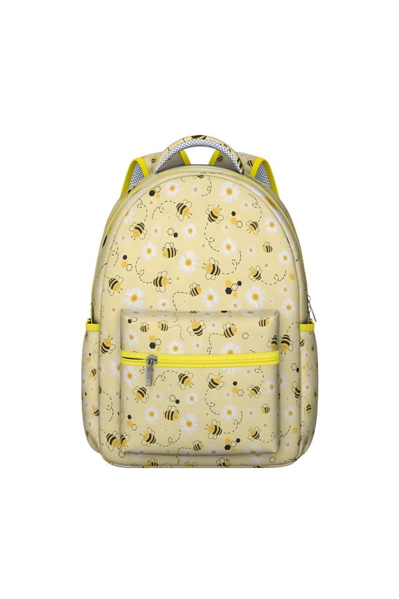 Cute Queen Bee Student Backpack Waterproof Scratch-Resistant School Bag with Honeycomb Print Design, Breathable Foam Padding, Adjustable Shoulder Straps, Ideal for Travel and Outdoor Use