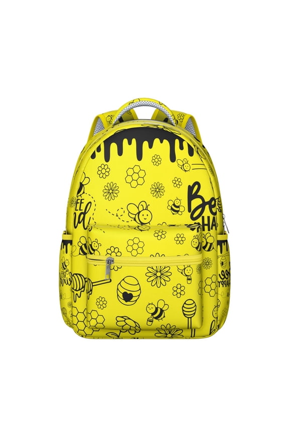 Cute Queen Bee Student Backpack Waterproof Scratch-Resistant School Bag with Honeycomb Print Design, Breathable Foam Padding, Adjustable Shoulder Straps, Ideal for Travel and Outdoor Use