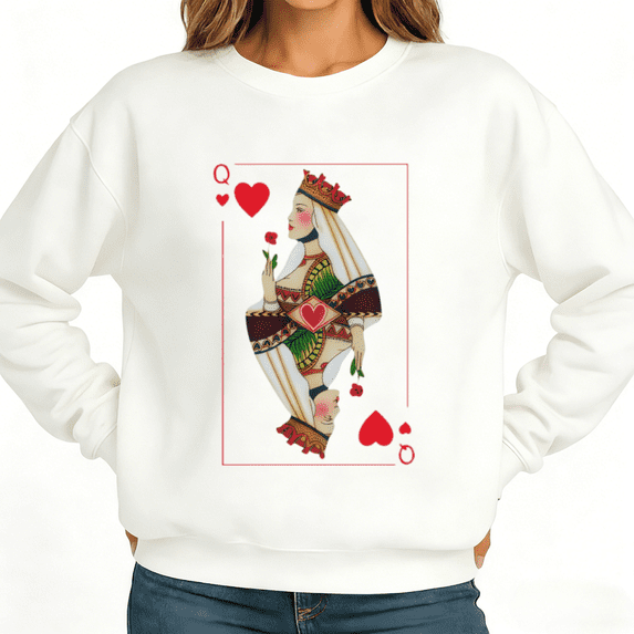 Cute Queen Of Hearts Womans Print Sweatshirt Graphic Sweatshirt White Black S-3XL Valentine Cozy Pullover Tops