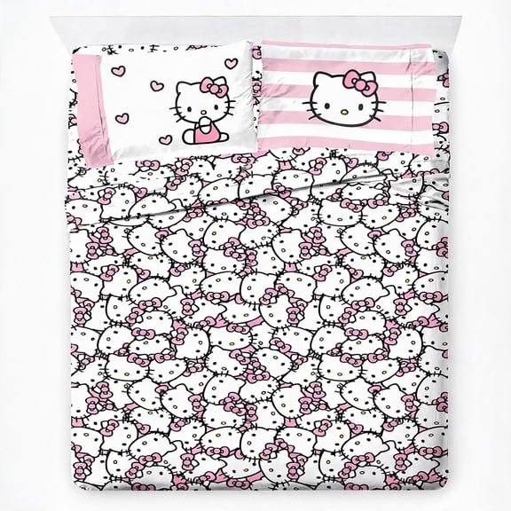 Cute Queen Sheet Set 4 Piece with Bow and Heart Pattern