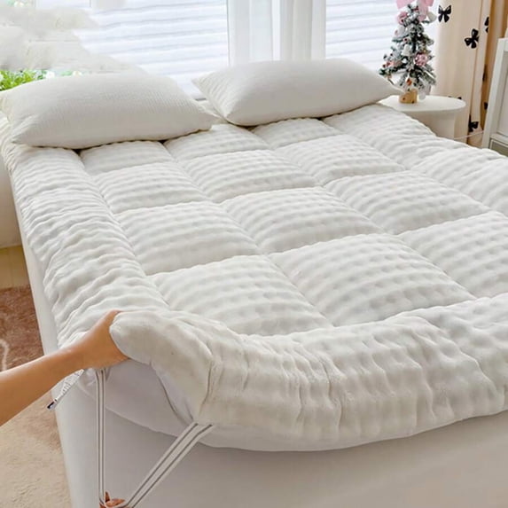 Cute Quilted Mattress Topper, Soft Breathable Fiber Filling Folding Sleeping Pad, Warm Thick Bedding for Bedroom