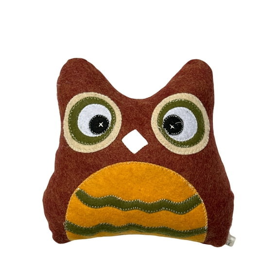 Cute Quilted Red & Yellow Owl Pillow by Ganz