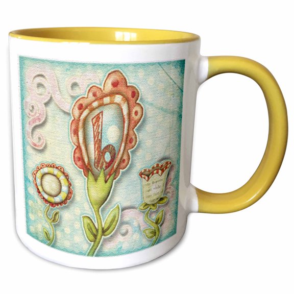 3drose, Cute Quirky Flowers Monogram Letter B, 11oz Two-tone Yellow Mug