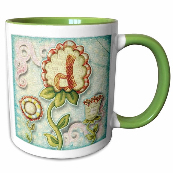 3drose, Cute Quirky Flowers Monogram Letter D, 11oz Two-tone Green Mug