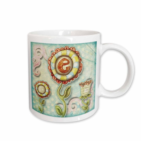3drose, Cute Quirky Flowers Monogram Letter E, 11oz Mug