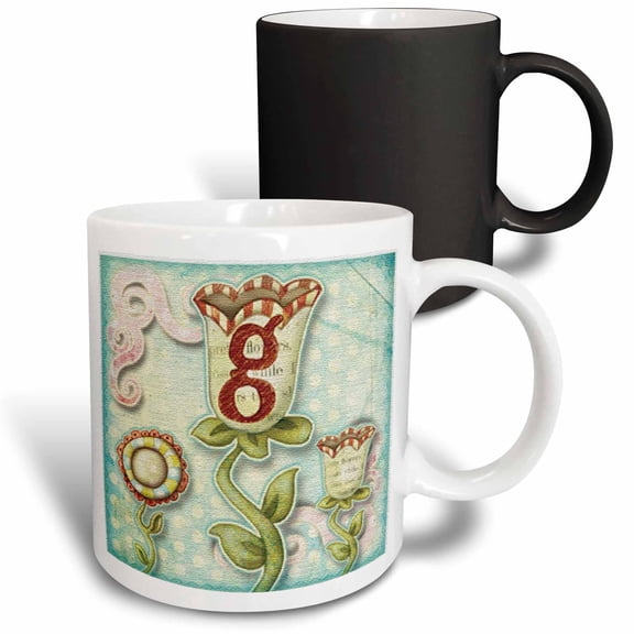3drose, Cute Quirky Flowers Monogram Letter G, 11oz Magic Transforming Mug