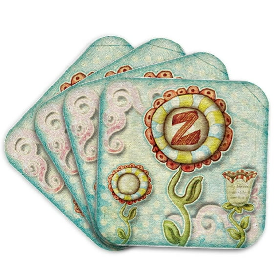 3drose, Cute Quirky Flowers Monogram Letter Z, Set of 4 Coasters - Soft