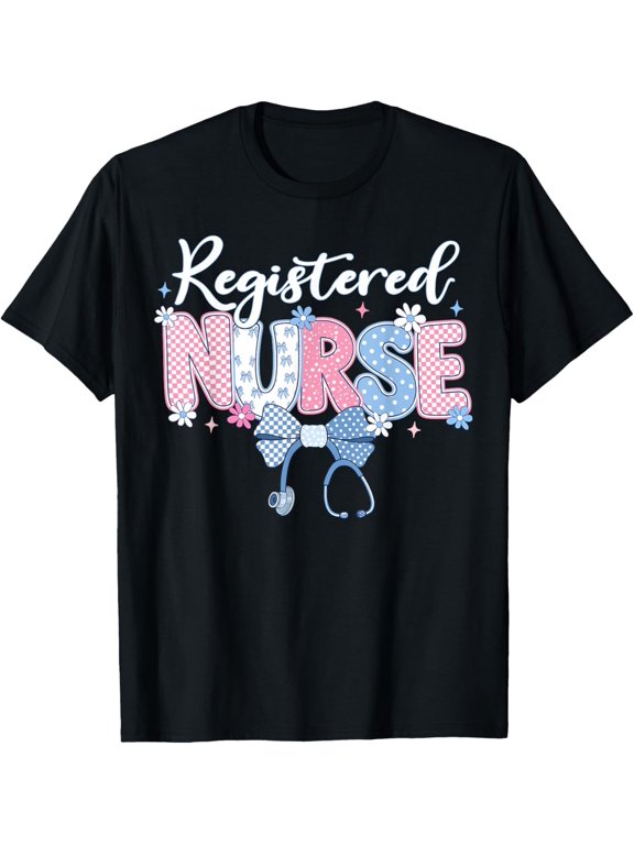 Cute RN Registered Nurse for Women T-Shirt - Classic Nurse life graphic t-shirt Unisex 100% Cotton Crew Neck T-Shirt Breathable Casual Everyday Wear Affordable Graphic Soft Cheap t shirts