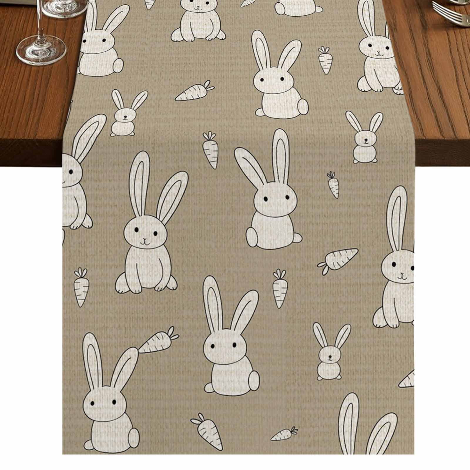 Cute Rabbit 60 Inch Table Runner, Cartoon Carrots Harmony Brown ...