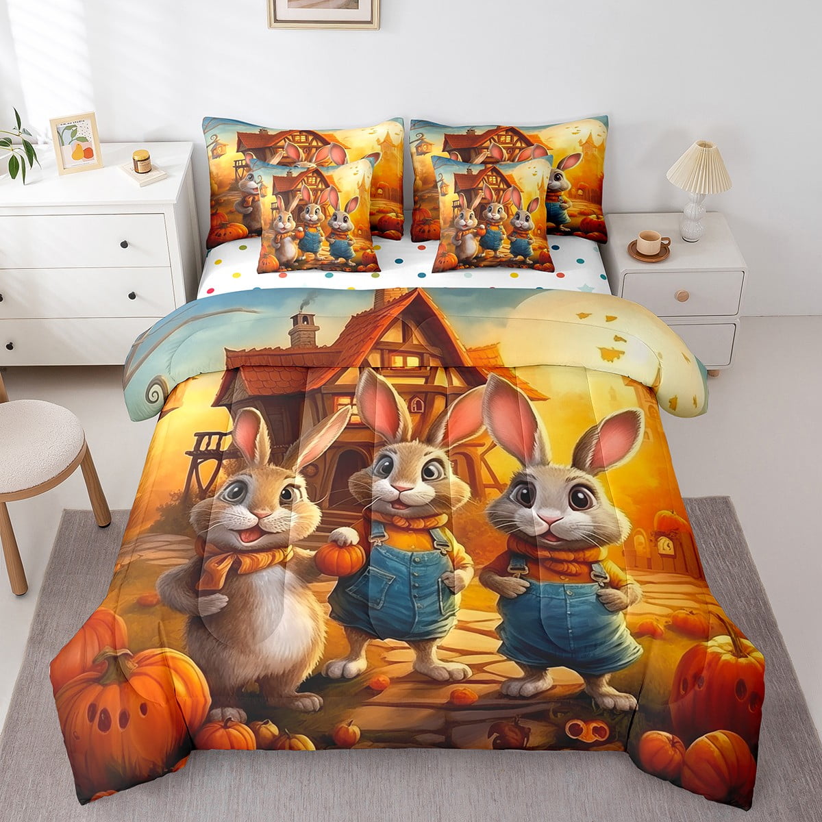 Cute Rabbit 7 Pieces Bed in a Bag Full for Kids Boys Girls,Farmhouse ...