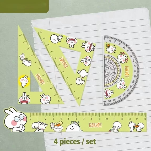 Cute Rabbit Acrylic Triangle Ruler Set 4-Piece Clear Drawing Tools for Students