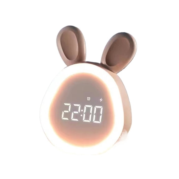 Cute Rabbit Alarm Clock with Night Light Stepless Dimming Led Digital Alarm Clock Rechargeable Perfect for Bedrooms