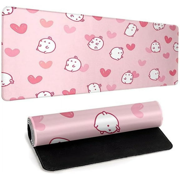 Cute Rabbit Anime Large Mouse Pad Extended Pink Kawaii Gaming Mouse Pad for Women Girl 31.5''''x11.8'''' 3mm Thick Desk Pad with Stitched Edge Non-Slip Rubber Base