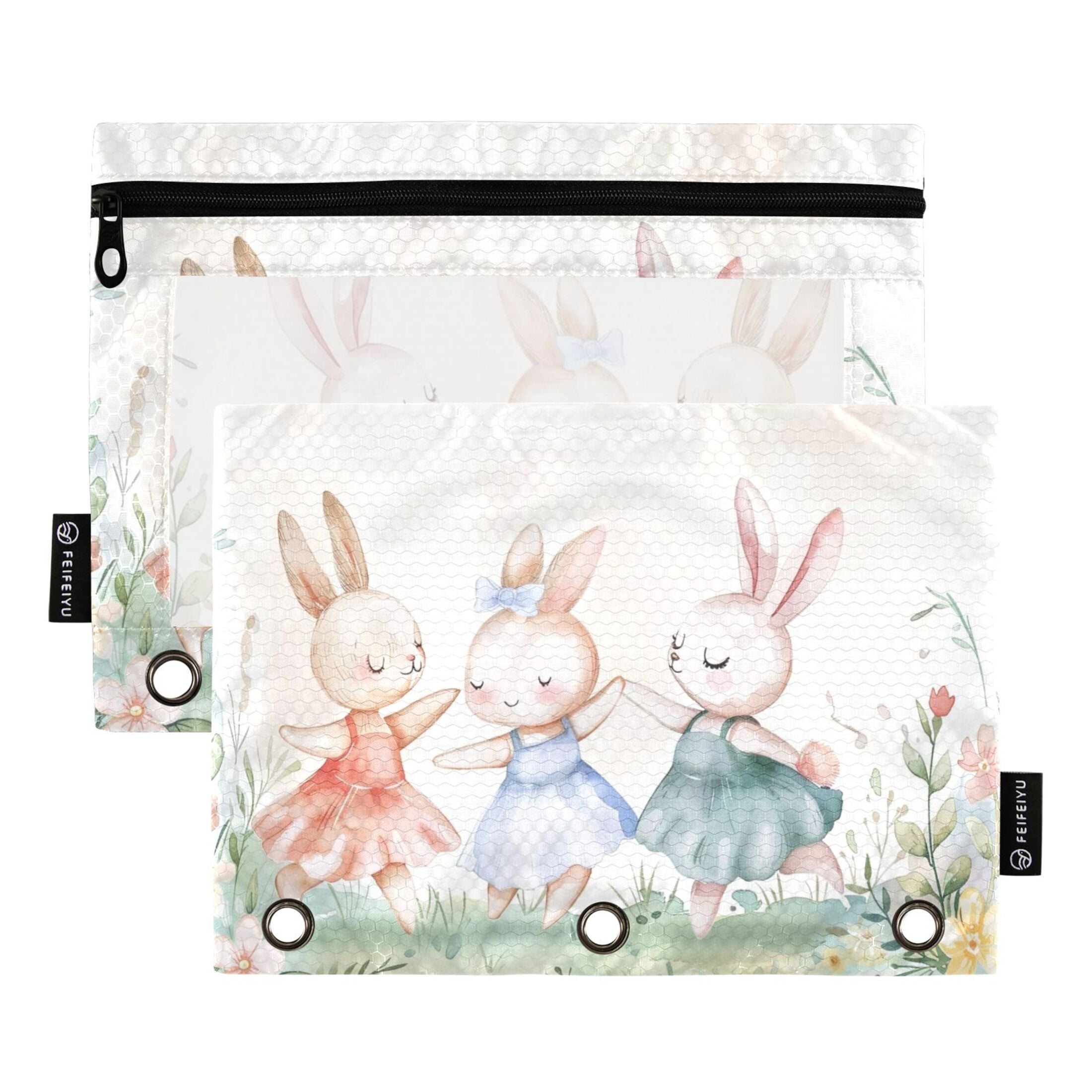 Cute Rabbit Ballet Dancing 2 Pack Pencil Pouch for 3 Ring Binder Smooth ...