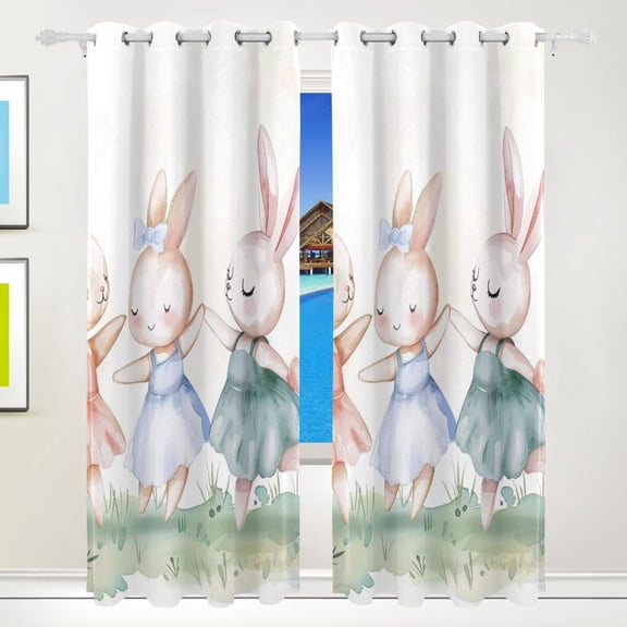 Cute Rabbit Ballet Dancing Blackout Curtains 84 inch Length 2 Panels Grommet Drapes for Bedroom Living Room 84x55