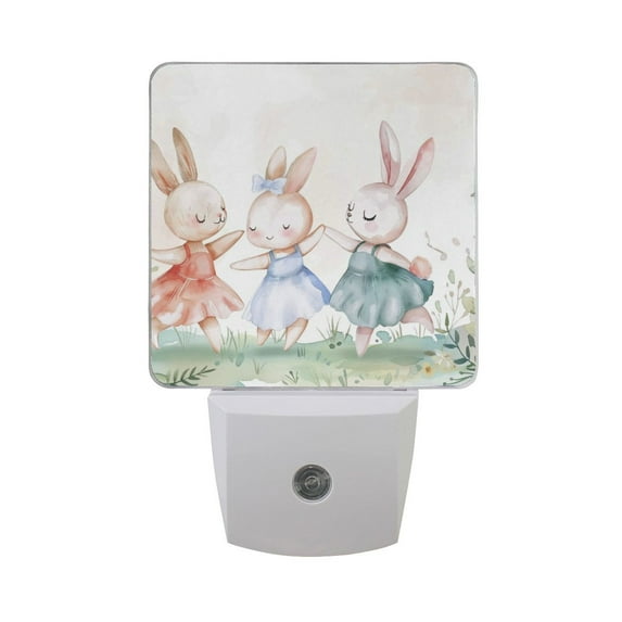 Cute Rabbit Ballet Dancing Night Light 2 Pack LED Nightlight Plug into Wall Dusk to Dawn Sensor Soft White
