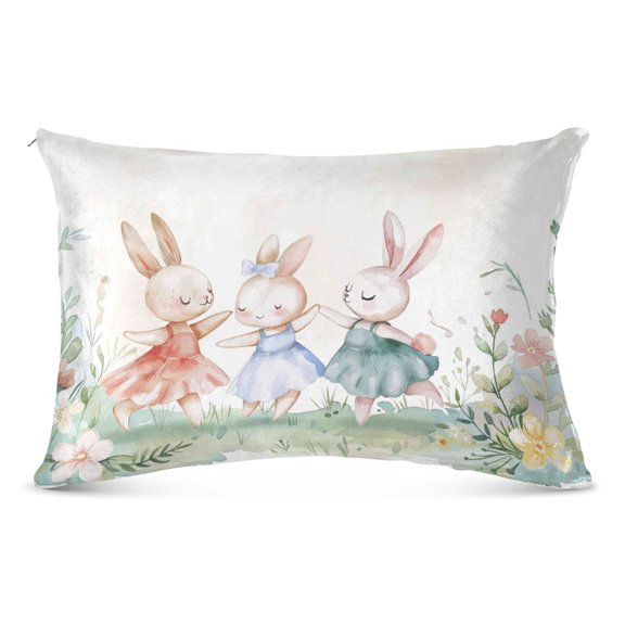 Cute Rabbit Ballet Dancing Plush Pillow Cases Queen Size Ultra Soft Warm Pillowcases with Zipper 20"x30"