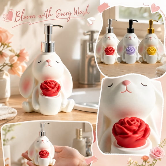 Cute Rabbit Bathroom Hand Dispenser Purple Decorative Countertop Hand Bottle for Small Bathroom Counter