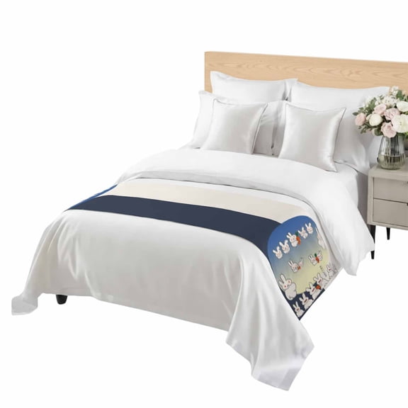 Cute Rabbit Bed Runner King Size Japanese Style Bunny Blue Yellow Gradient Soft Bed Scarf for Foot of Bed, Decorative Bedding Scarf Protection for Hotel Home Bedroom 94 x 20 Inch