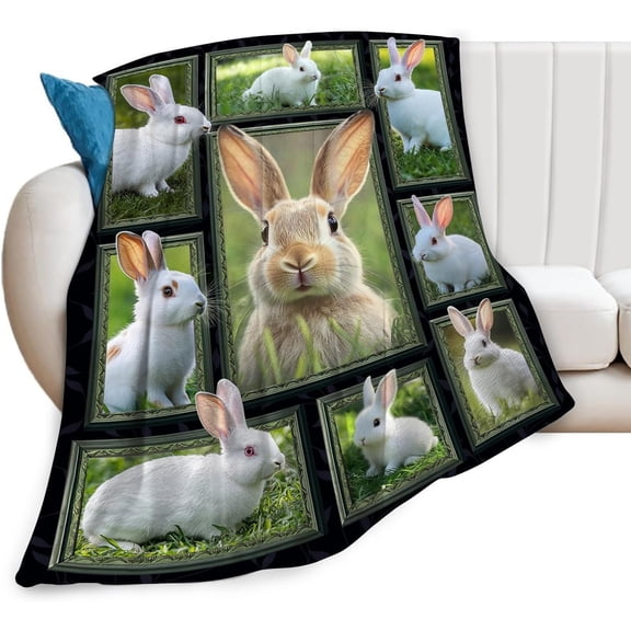 Cute Rabbit Blanket Bunny Throw Blanket Pet Animal Fuzzy Plush Blanket Ultra Soft Gift for Women Kids Teens Men Girls Boys Stuffed Decor for Easter Bedding Sofas Couch 80"X60"