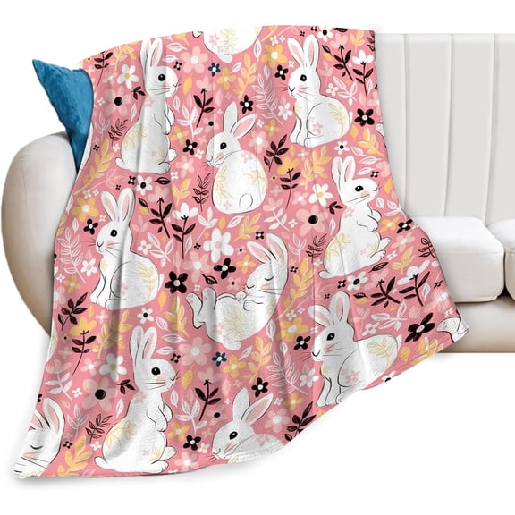 Cute Rabbit Blanket Gift for Women Women Ultra Soft Cozy Fleece Lovely Rabbit Bunny Blankets Fuzzy Plush Bedding Blanket for Bed Users Adults 50"x40"