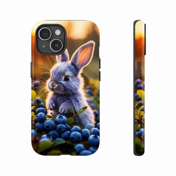 Cute Rabbit Blueberry Sunset iPhone Case for Animal Lovers Easter Gifts Compatible with iPhone 11/12/13/14/15/16 (Pro Max/Plus)