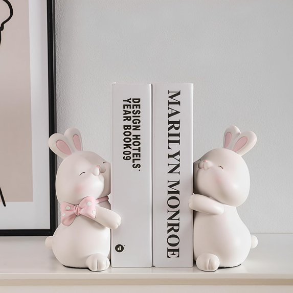 Cute Rabbit Bookends,Decorative Bookends, Cute Bookends,Book Ends for Shelves,Book Ends for Kids Rooms, Kids Bookends can accommodate 1 to 4 Books(White)