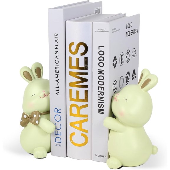 Cute Rabbit Bookends,Decorative Bookends,Cute Rabbit Bookends,Book Ends for Shelves,Book Ends for Kids Rooms, Kids Bookends can accommodate 1 to 4 Books(Green)
