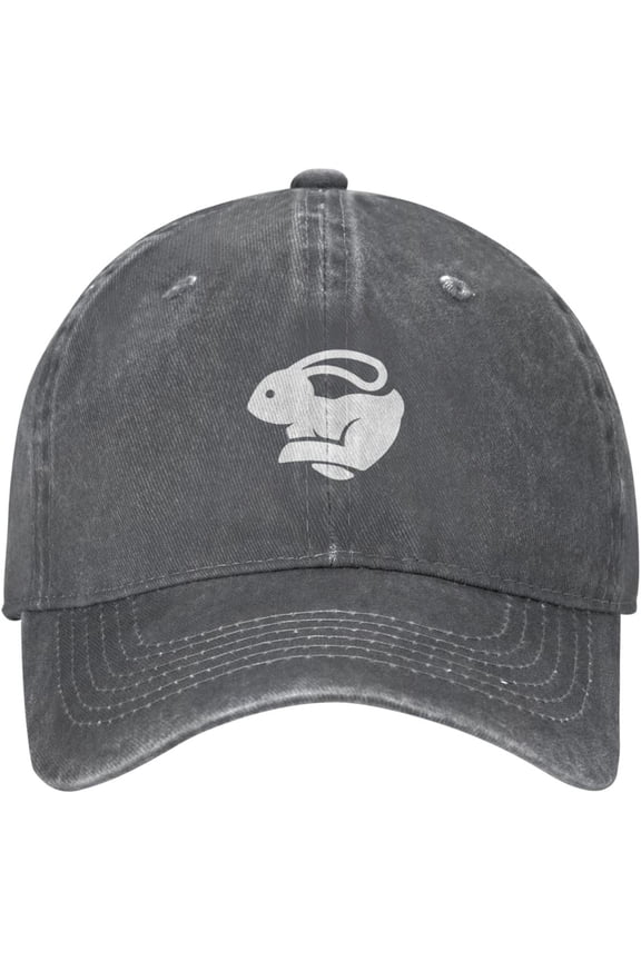 Cute Rabbit Bunny Running Distressed Adjustable Washed Denim Mens Dad Trucker Hat Baseball Ball Cap for Men