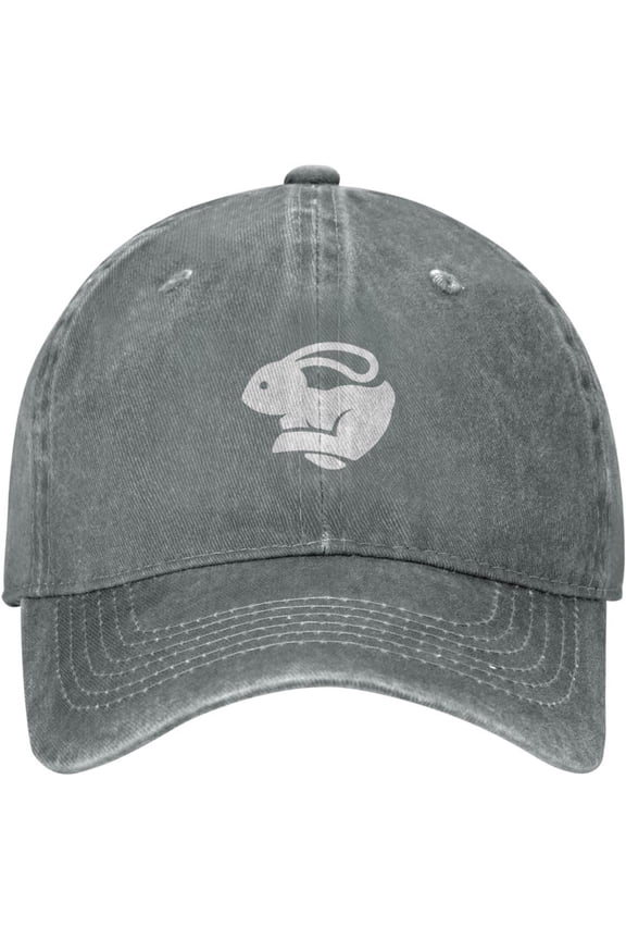 Cute Rabbit Bunny Running Distressed Adjustable Washed Denim Mens Dad Trucker Hat Baseball Ball Cap for Men