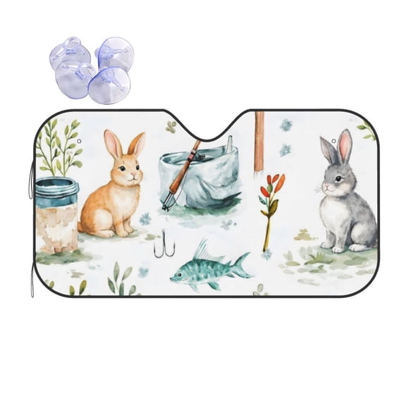 Cute Rabbit Car Windshield Sun Shade Universal Fit Auto Sun Visor Protector
