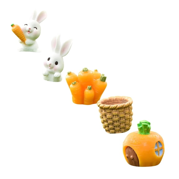 Cute Rabbit Carrot Figures Cake Topper,Easter Mini Bunny Cupcake Toppers Characters Toys Miniature Fairy Garden Desk Decorations,Birthday Party Gifts for Kids