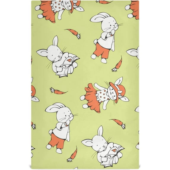 Cute Rabbit Carrot Kitchen Dish Towels Set of 1, Bunny Washable Tea Towels Dishcloths Lint-Free 18x28 Inch Fast Drying for Kitchen Restaurant Bar Clean